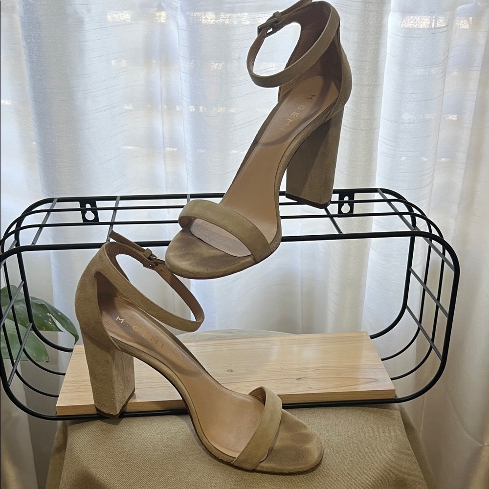 M. Gemi Taupe Block Heel Sandals